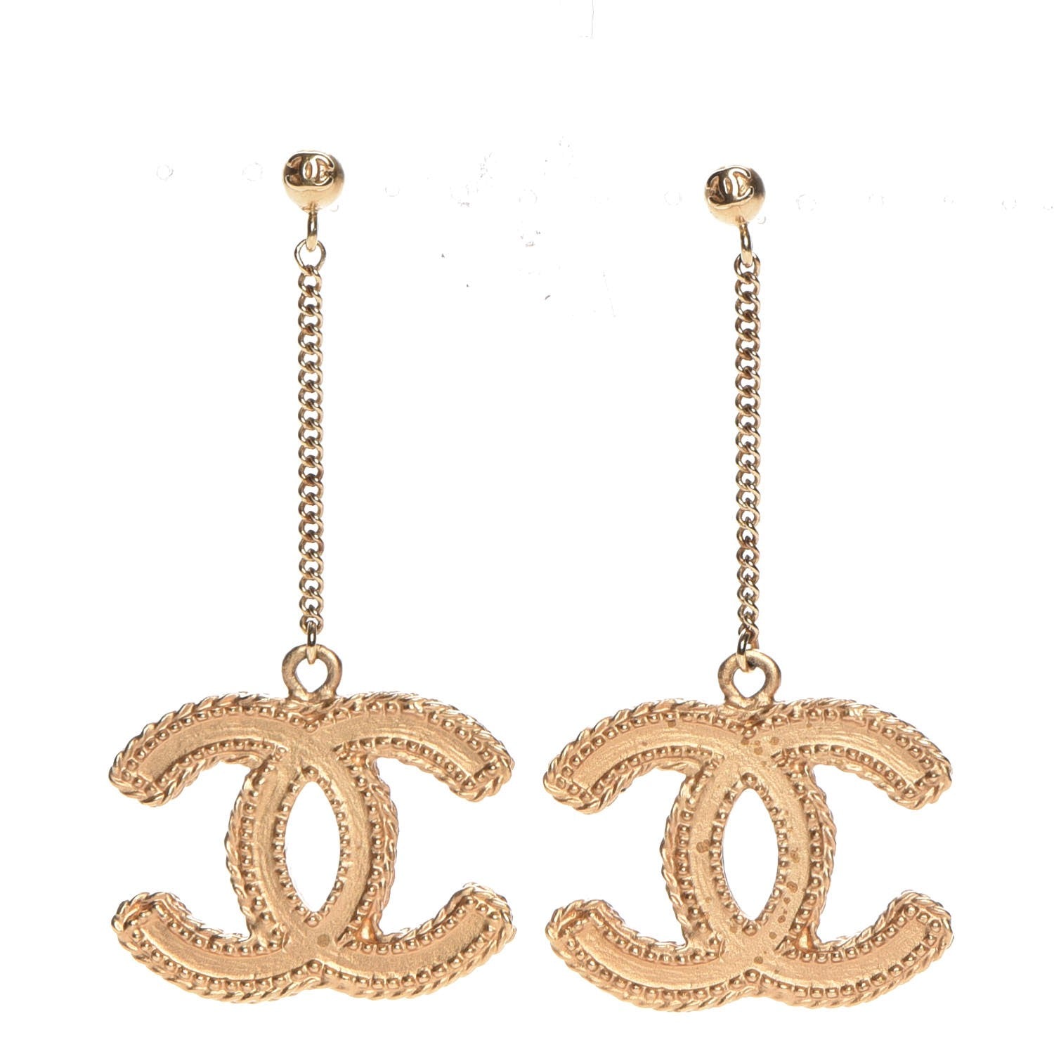 Chanel CC Drop Earrings Matte Gold 1 of 5