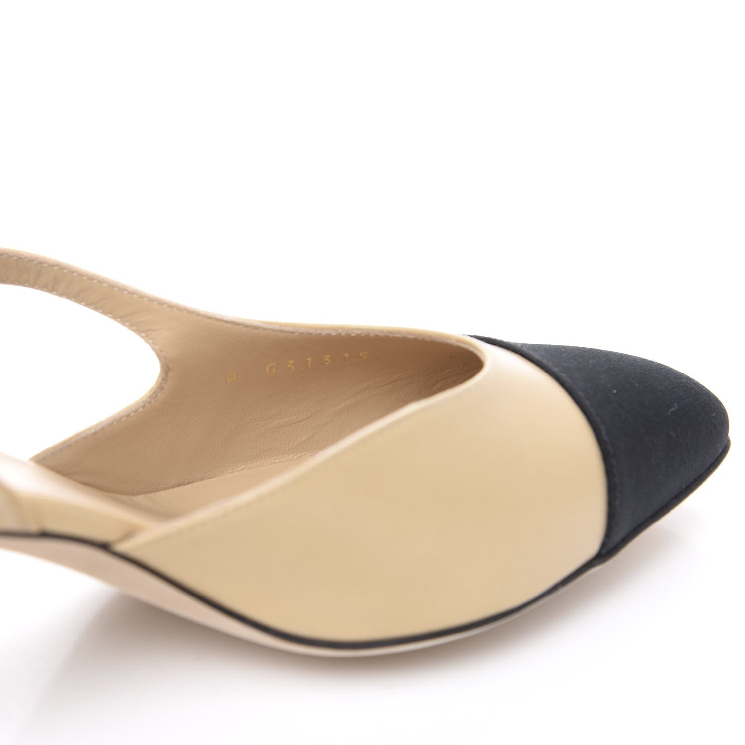 Chanel Goatskin Grosgrain Cap Toe CC Slingback Pumps 37.5 Beige Black 8 of 9
