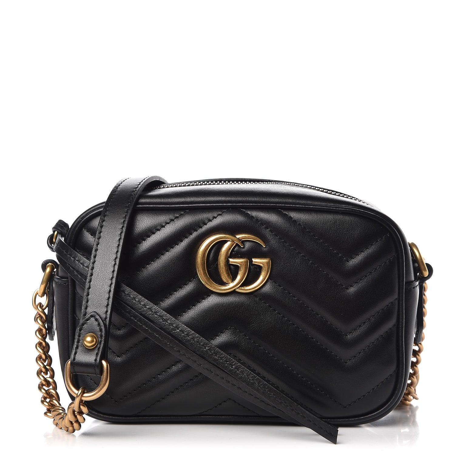 Gucci Calfskin Matelasse Mini GG Marmont Chain Shoulder Bag Black 1 of 8