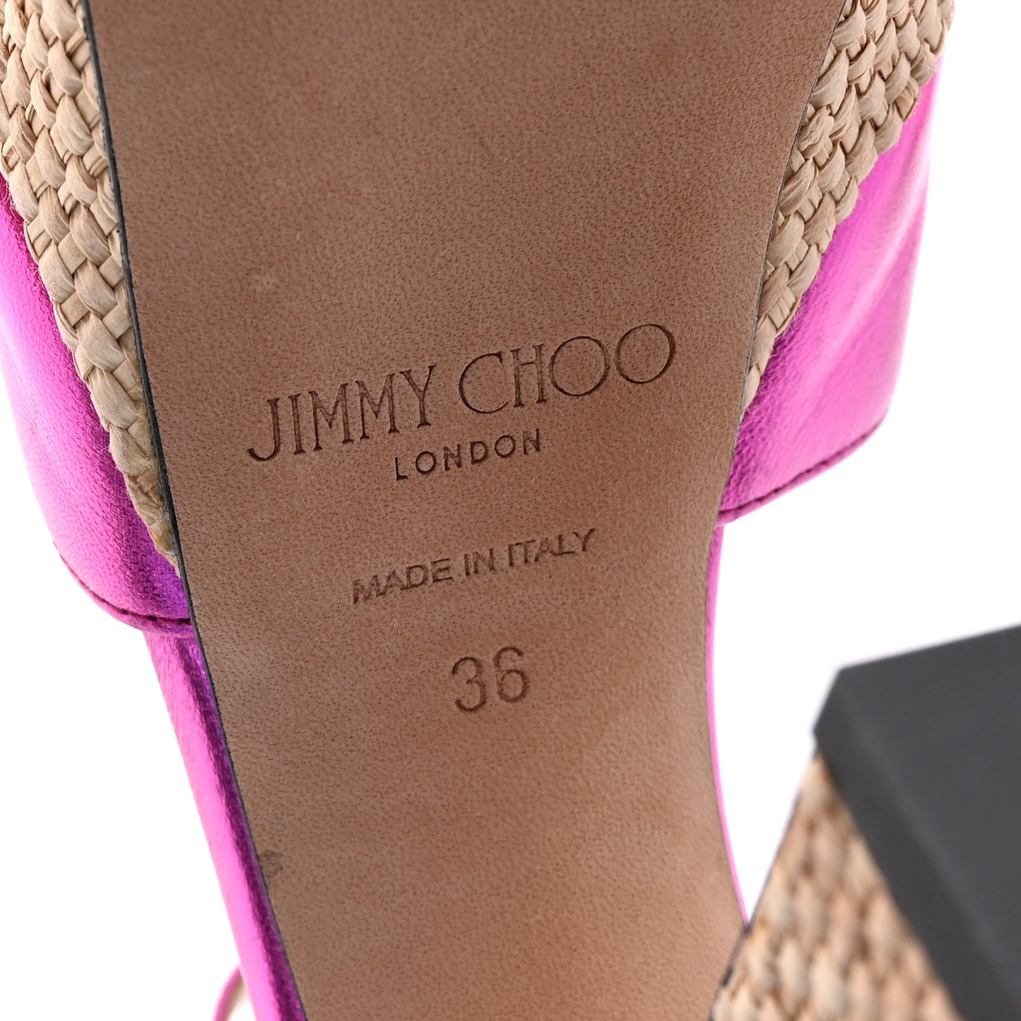 Metallic Nappa Raffia Sacaria 120 Ankle Strap Platform Sandals 36 Fuchsia Natural