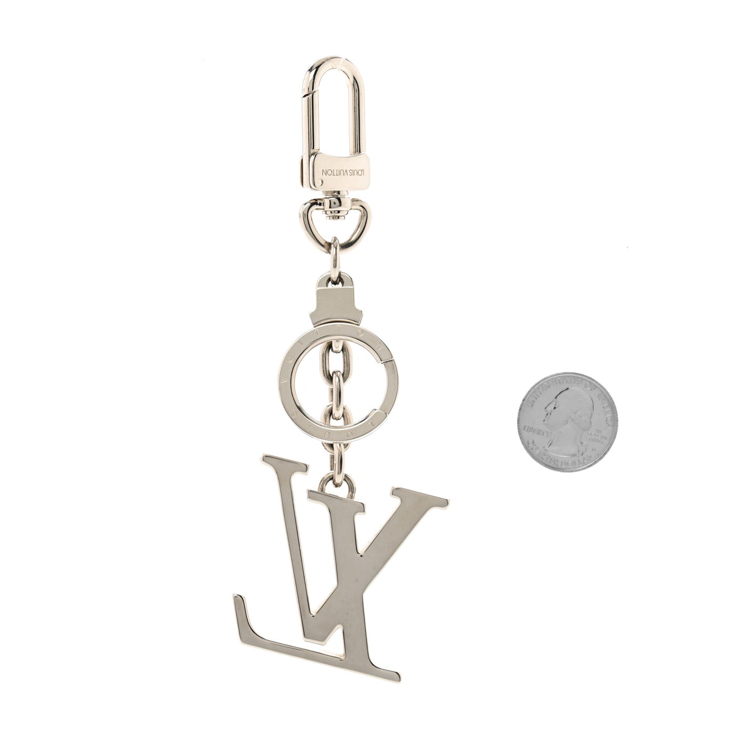 Metal Palladiium Finish LV Initiales Bag Charm Key Holder Silver