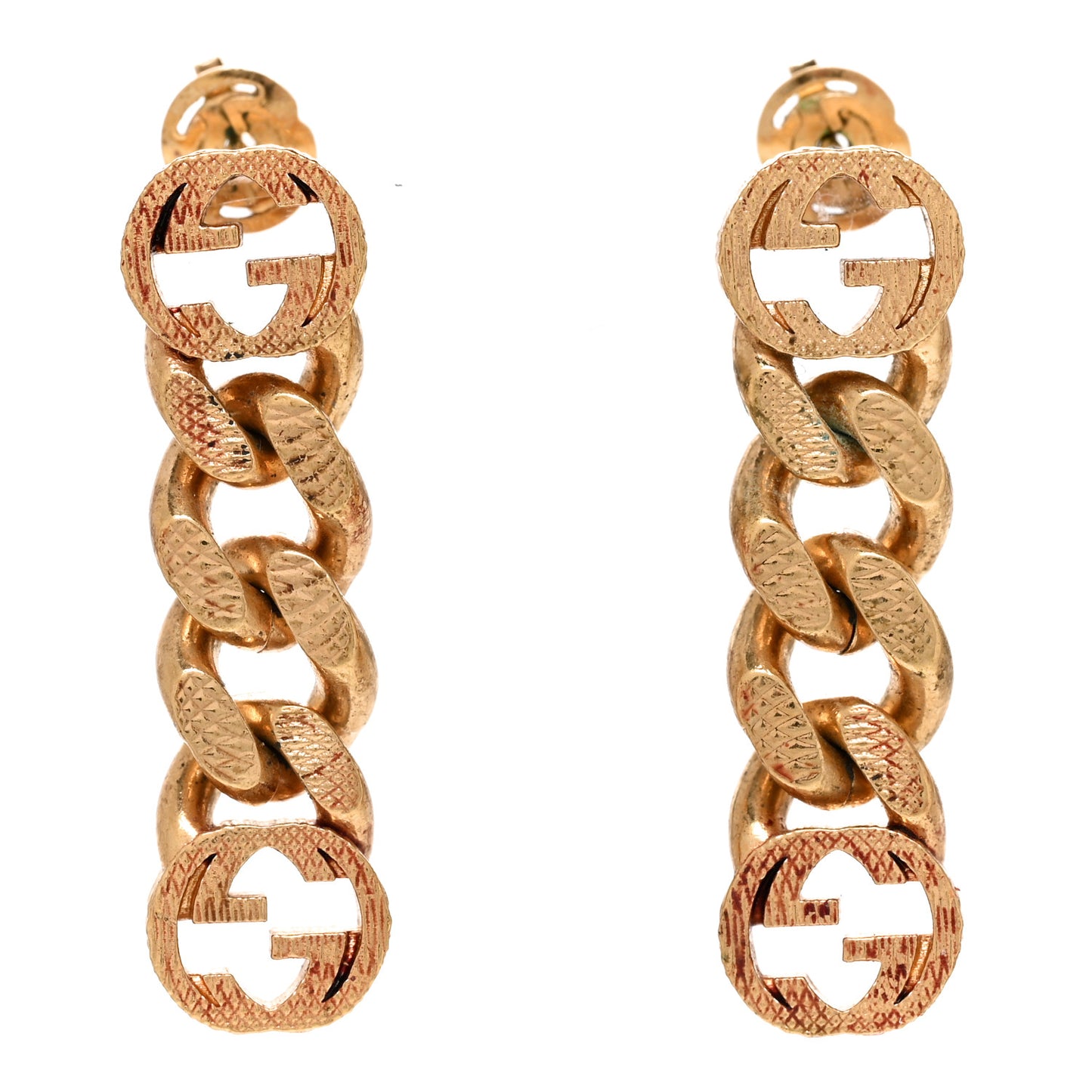 Metal Double Interlocking G Chain Drop Earrings Gold