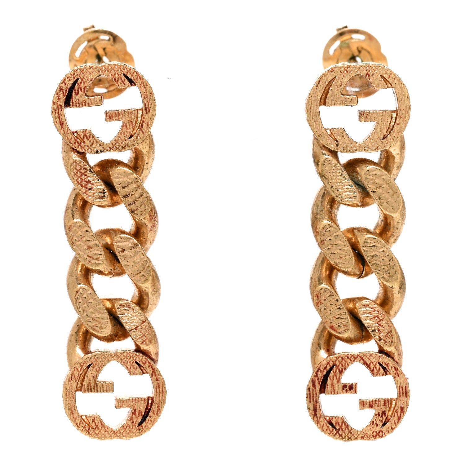 Gucci Metal Double Interlocking G Chain Drop Earrings Gold 1 of 5
