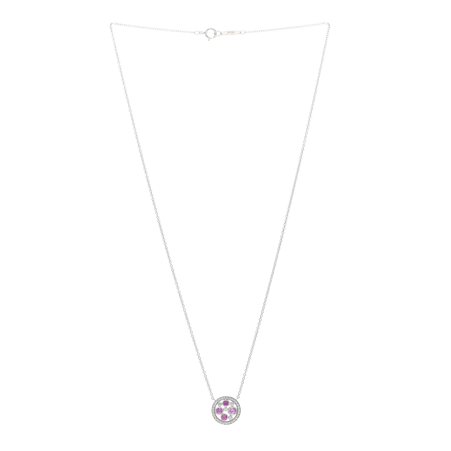 Platinum Diamond Pink Sapphire Cobblestone Pendant Necklace