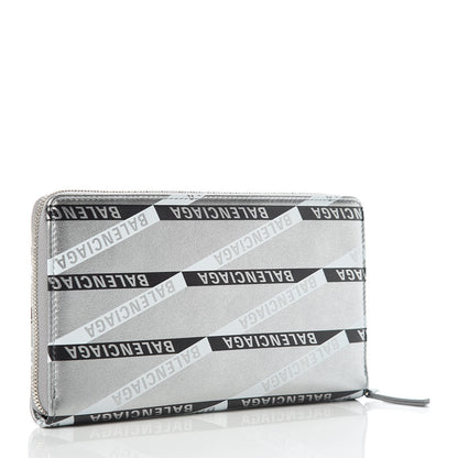 Balenciaga Metallic Calfskin Losange Monogram Everyday Continental Zip Around Wallet Silver Black White 3 of 9