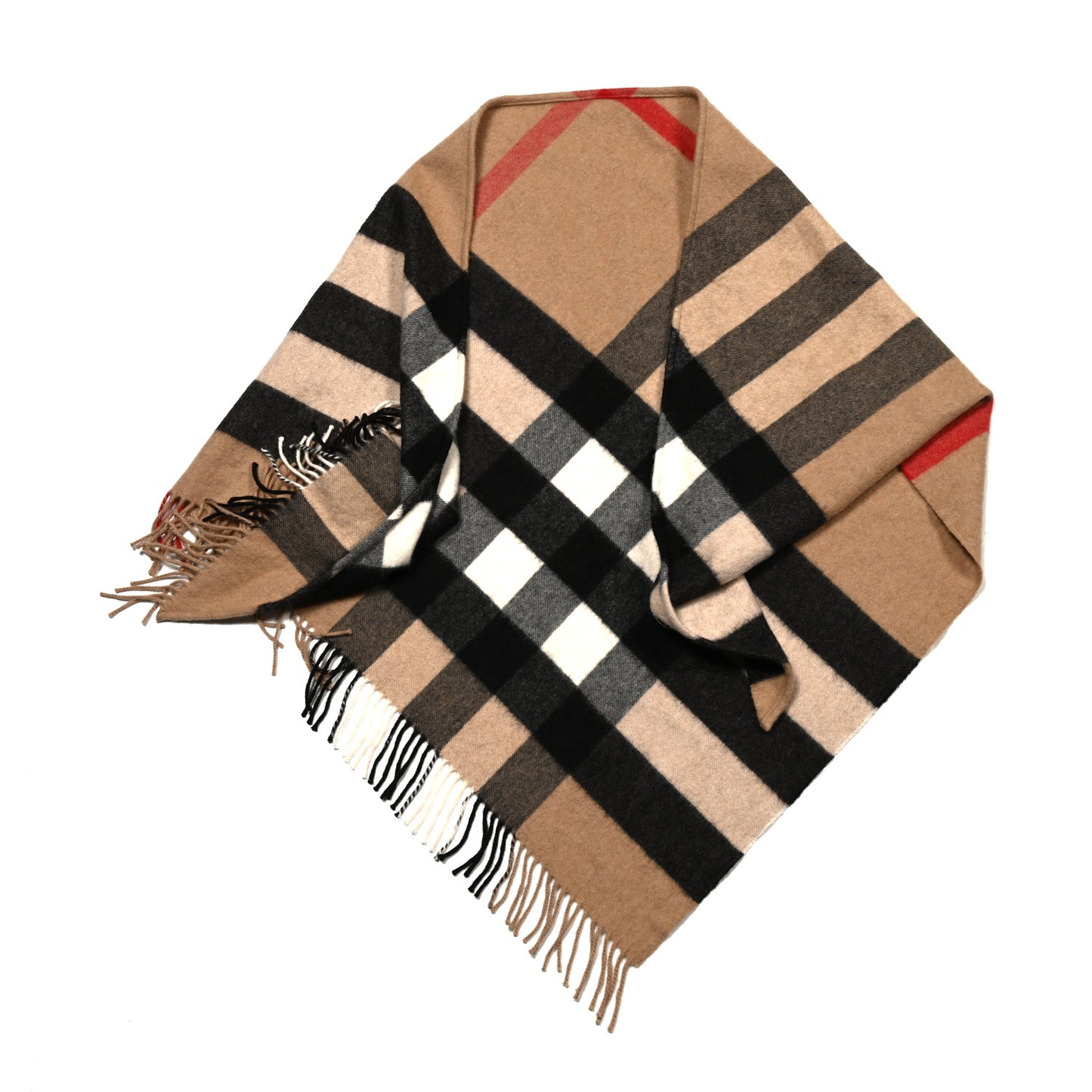Cashmere Half Mega Check Bandana Scarf Camel
