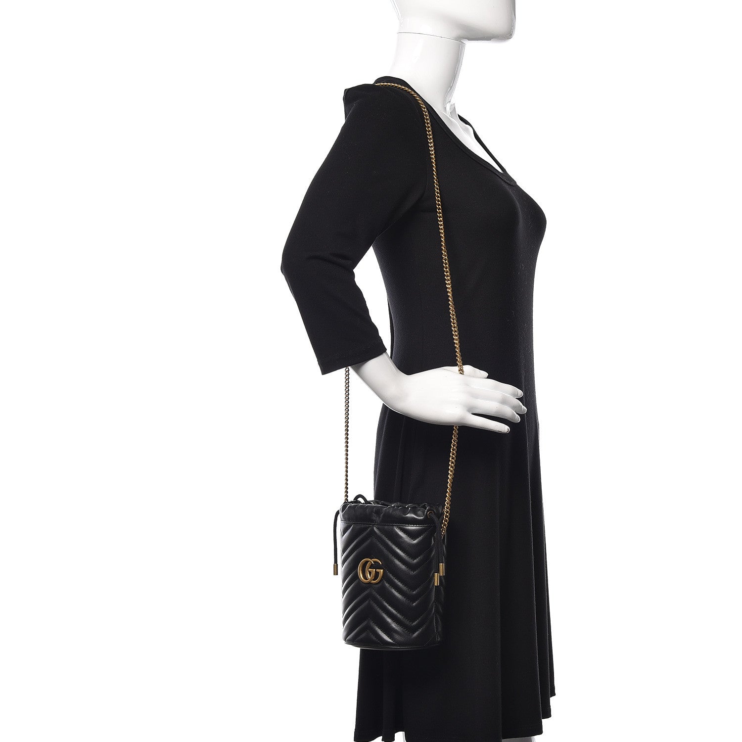 Gucci Calfskin Matelasse Mini GG Marmont 2.0 Bucket Bag Black 2 of 11
