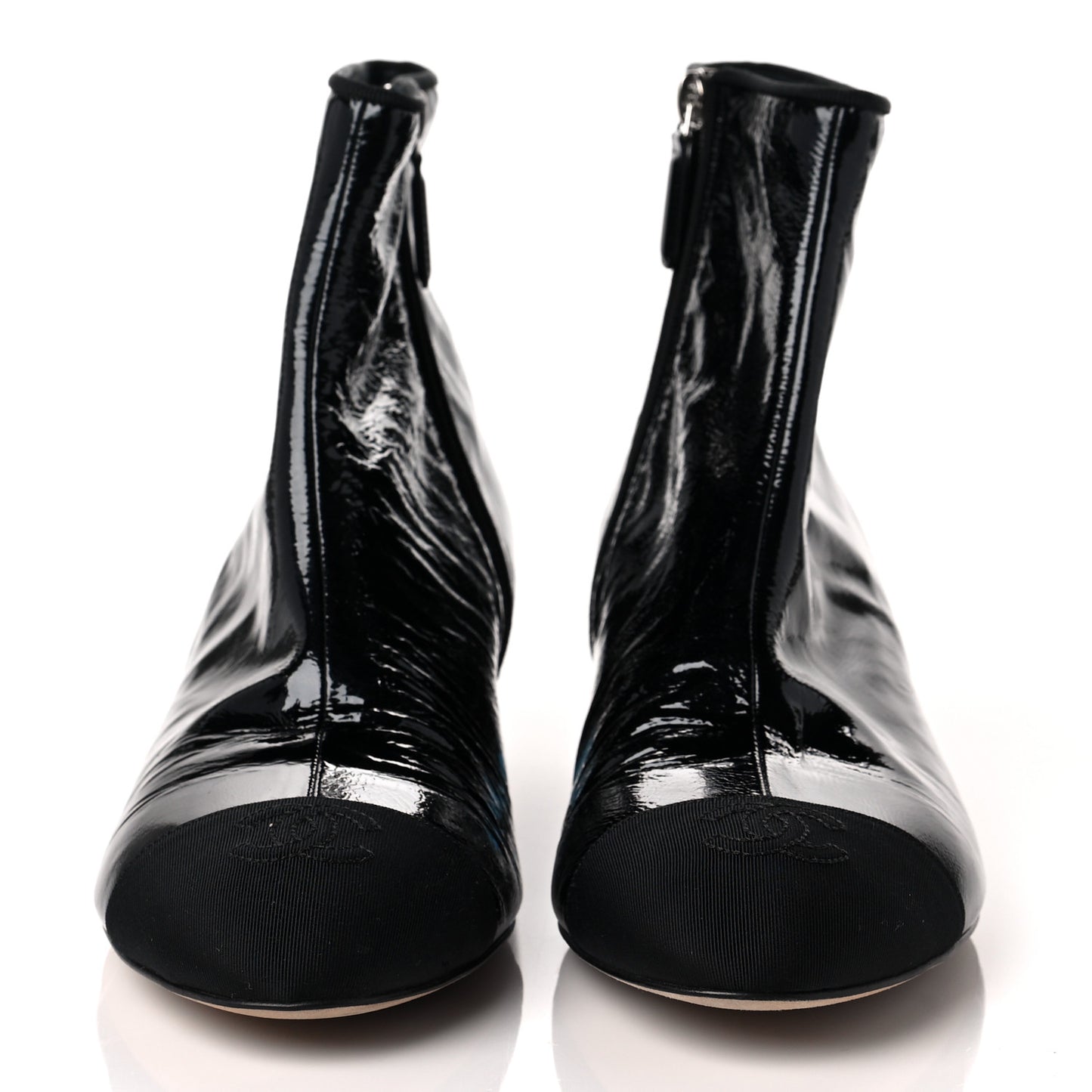 Patent Goatskin Grosgain Cap Toe Short Ankle Boots 40.5 Black