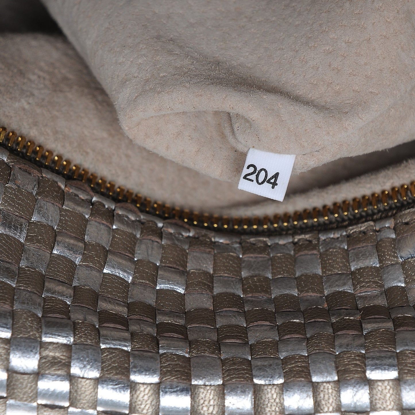 Metallic Goatskin Woven Top Handle Satchel Silver Gold