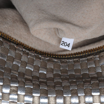 Prada Metallic Goatskin Woven Top Handle Satchel Silver Gold 7 of 9