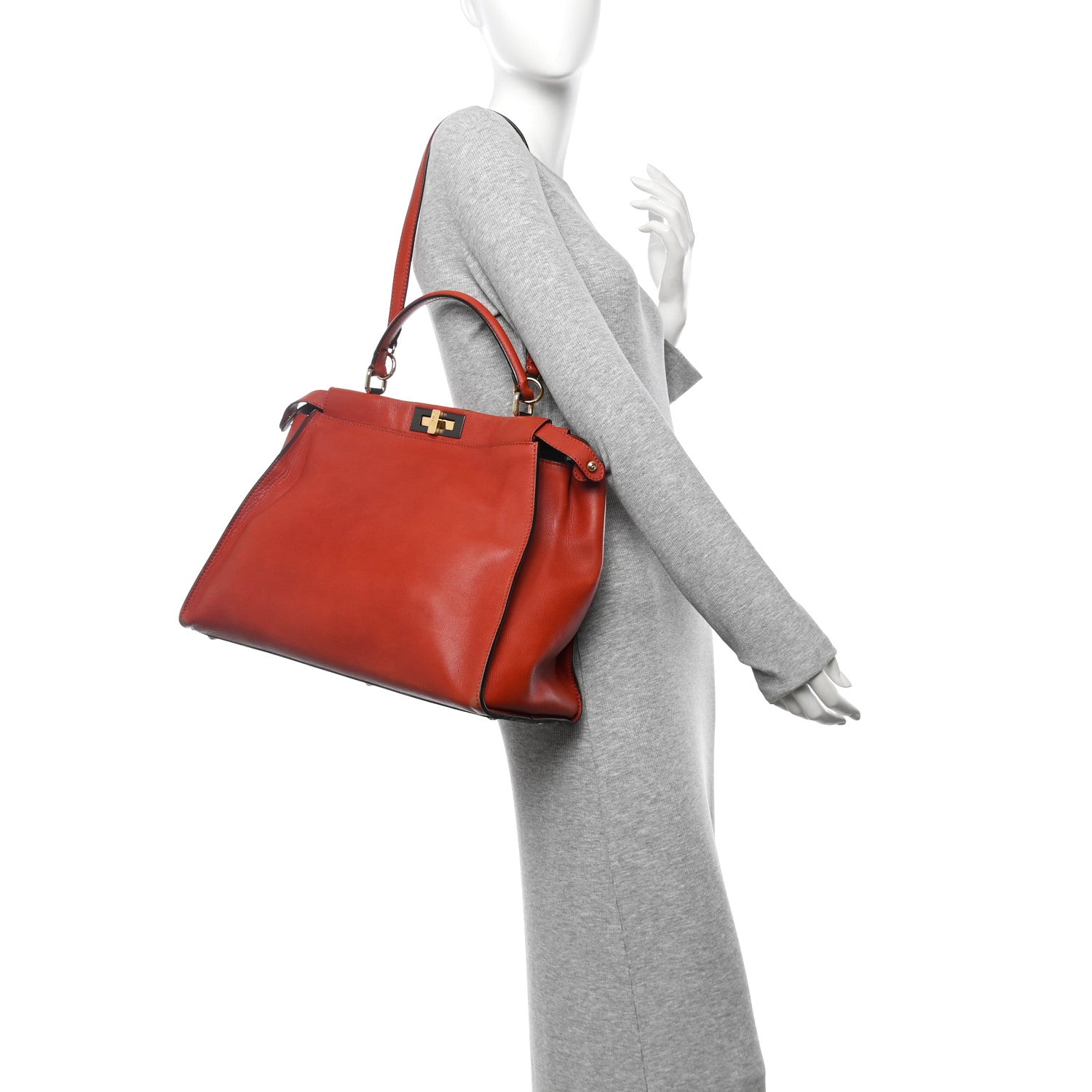 Fendi Vitello Suede Large Peekaboo Iconic Satchel Terra di Siena 2 of 15