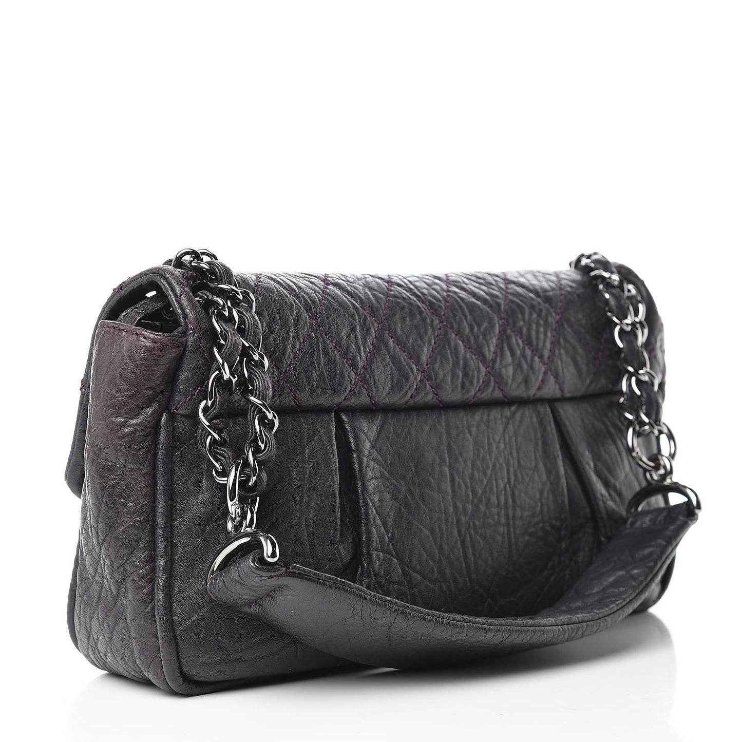 Distressed Lambskin Lady Braid Flap Dark Purple