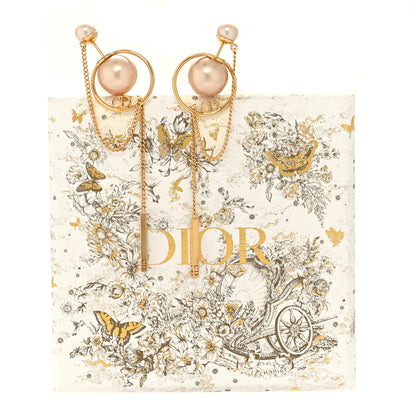 Christian Dior Pearl Tribales Dangle Chain Earrings Gold 5 of 5
