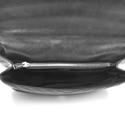 Saint Laurent Sheepskin Matelasse Chevron Monogram Large College Satchel Black 6 of 9