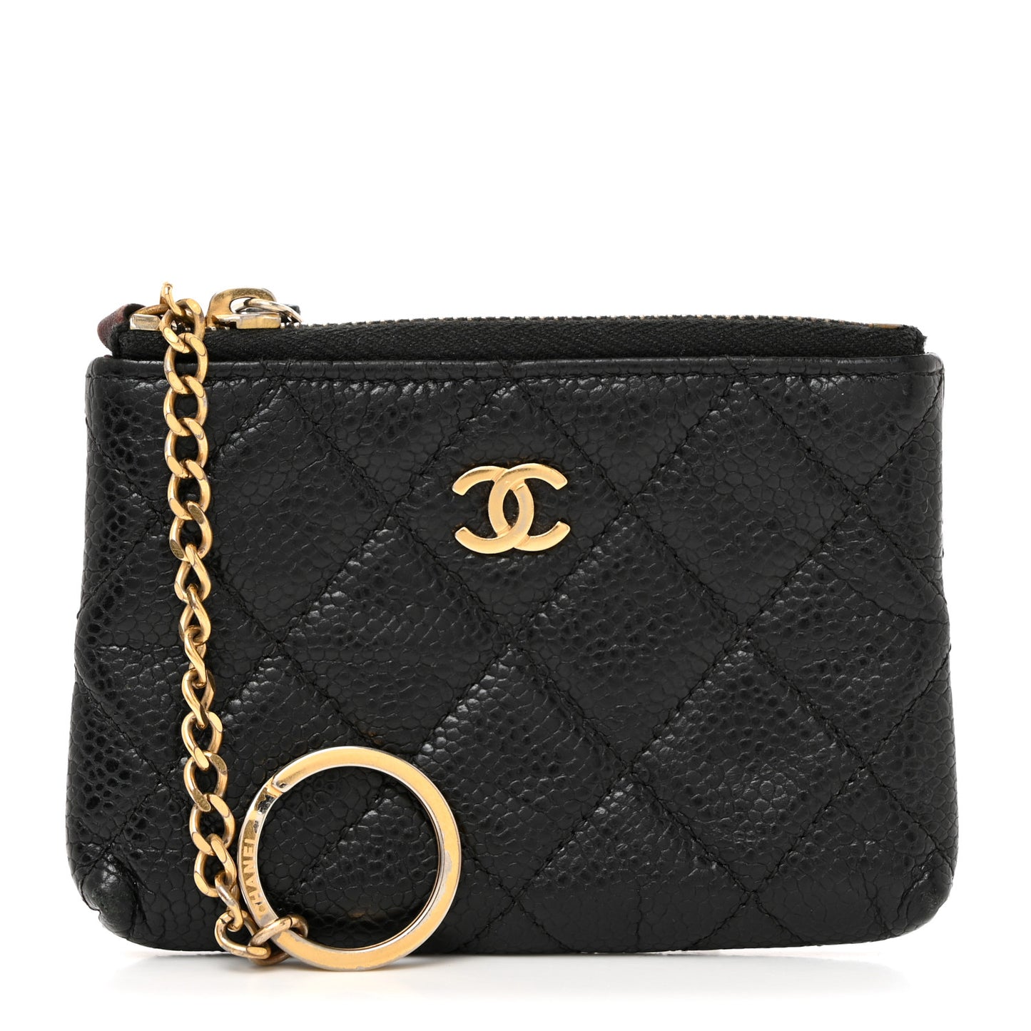 Caviar Quilted Zipped Key Holder Case Black