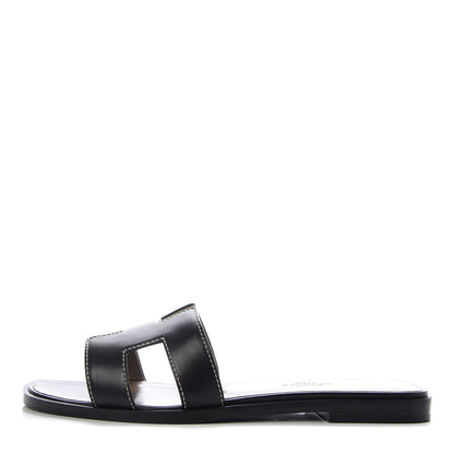 Hermes Box Calfskin Oran Sandals 35 Black 1 of 10
