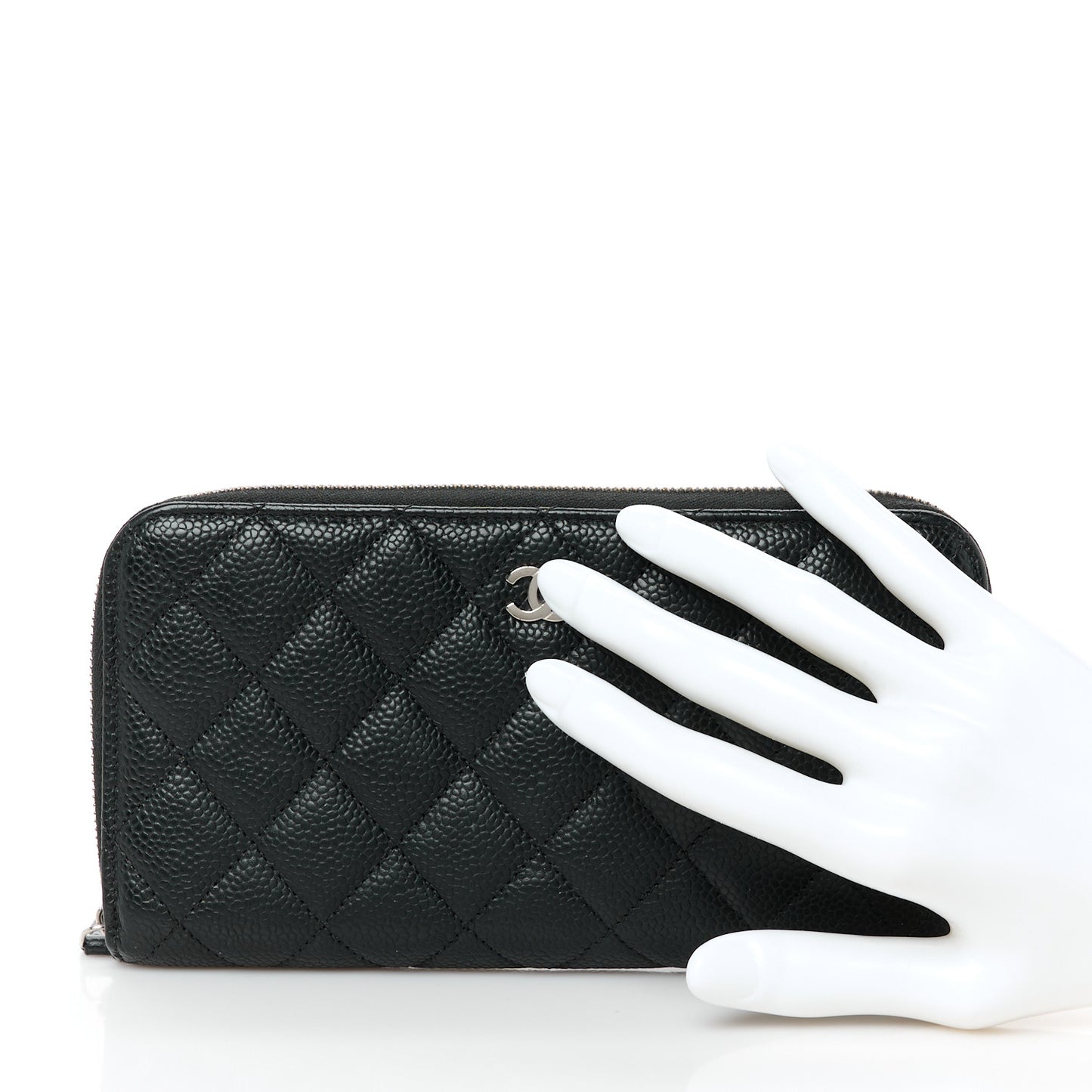 Caviar Quilted Large Gusset Zip Around Wallet Black