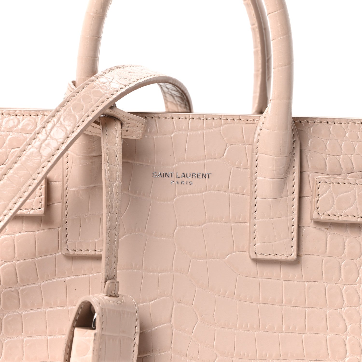 Saint Laurent Calfskin Crocodile Embossed Nano Sac De Jour Marble Pink 8 of 10