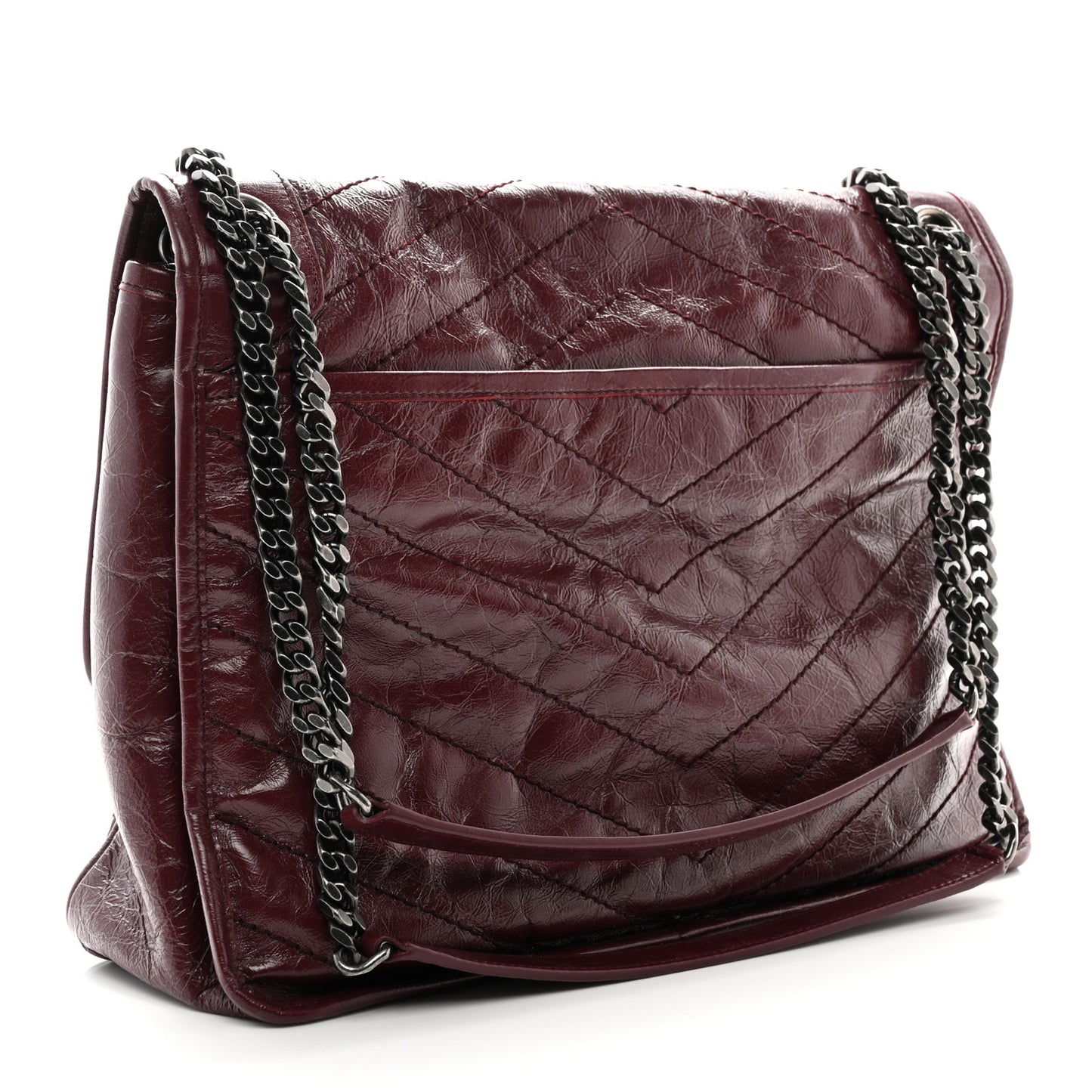 Crinkled Calfskin Matelasse Monogram Large Niki Chain Satchel Rouge Legion