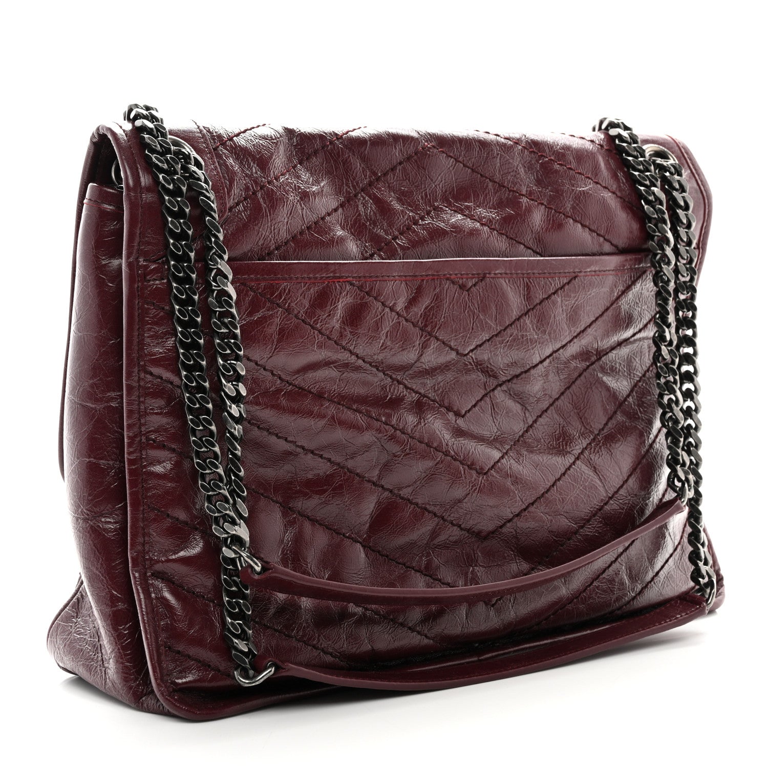 Saint Laurent Crinkled Calfskin Matelasse Monogram Large Niki Chain Satchel Rouge Legion 3 of 12