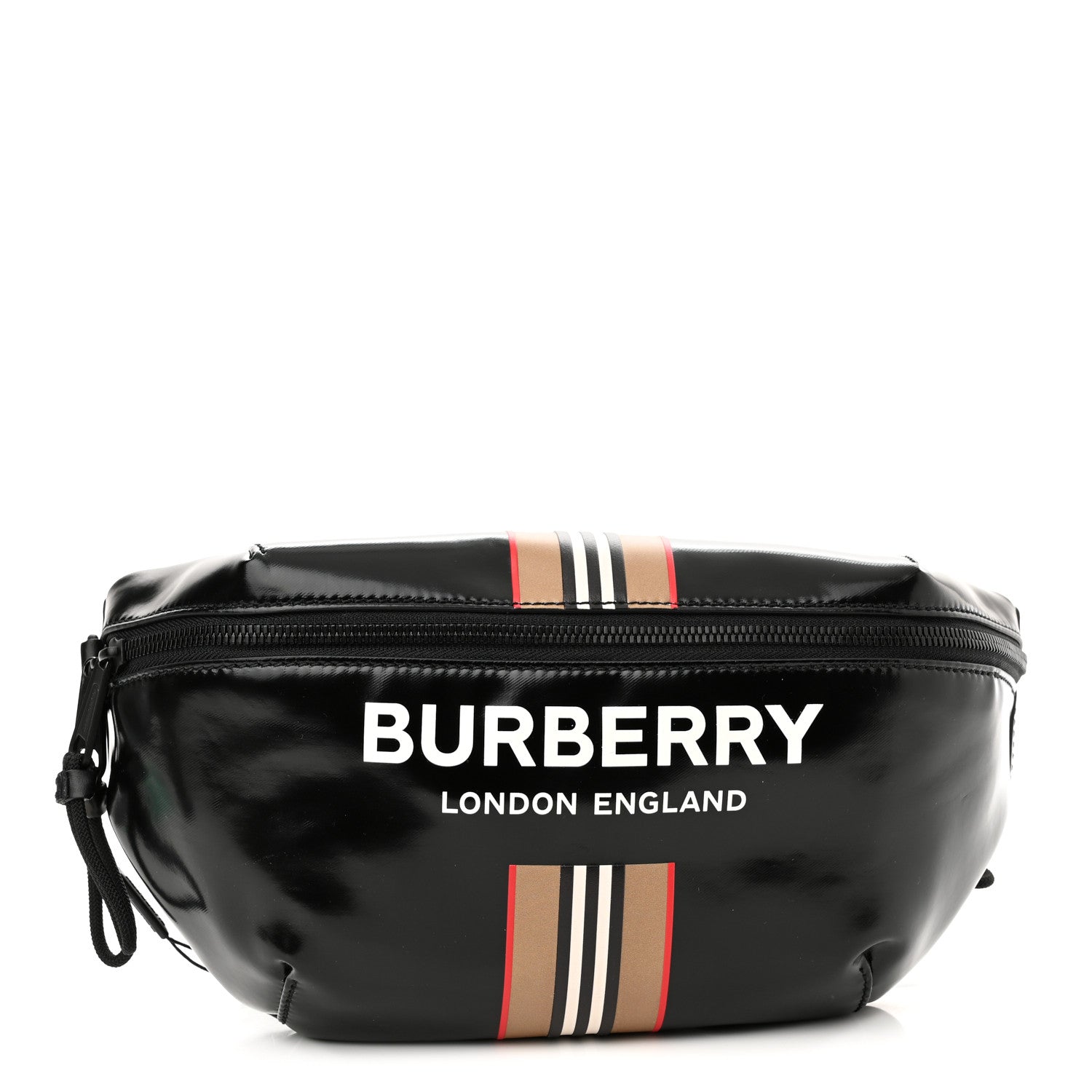 Burberry Coated Canvas Icon Stripe Sonny Bum Bag Black 1 of 9