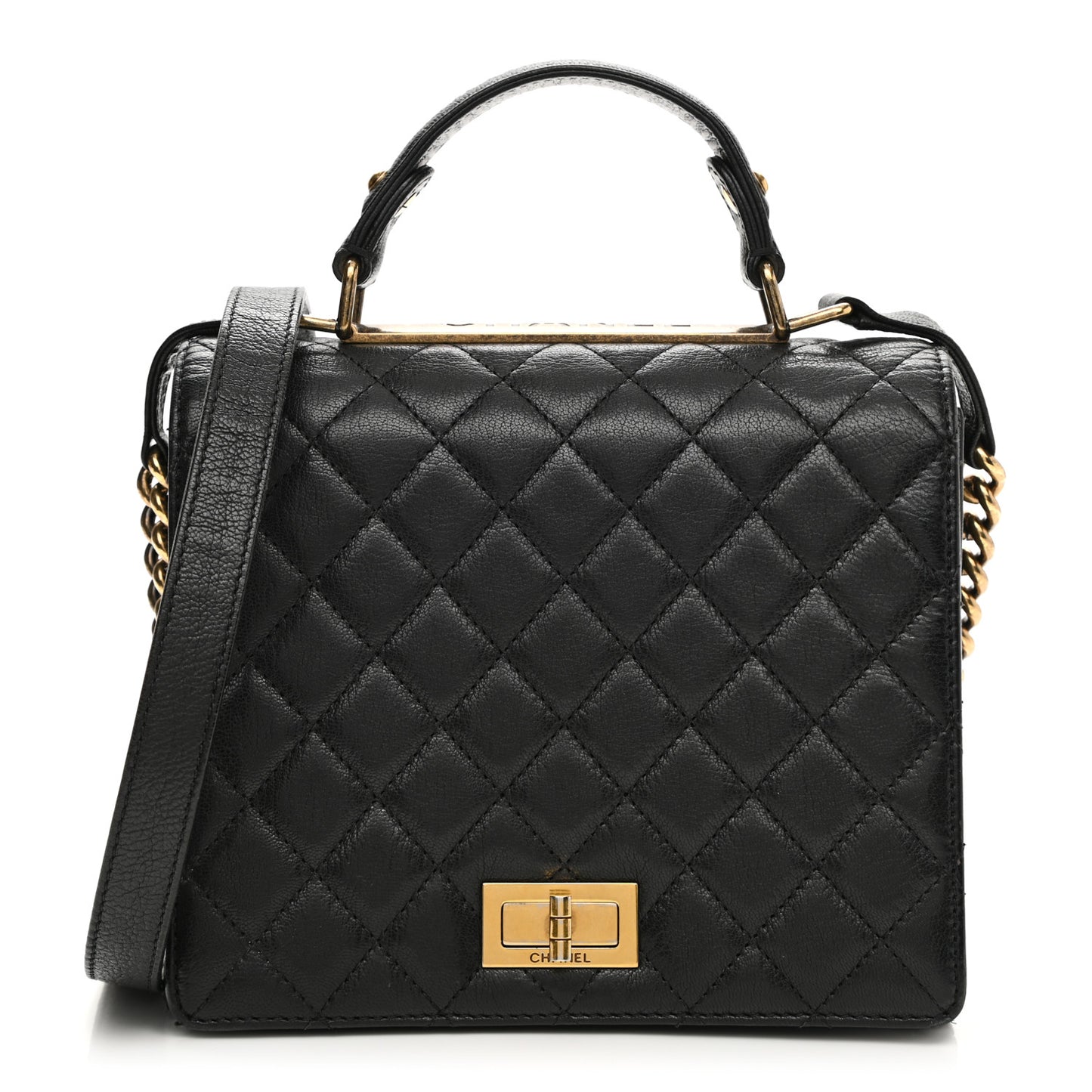 Goatskin Quilted Large Rita Top Handle Flap Black