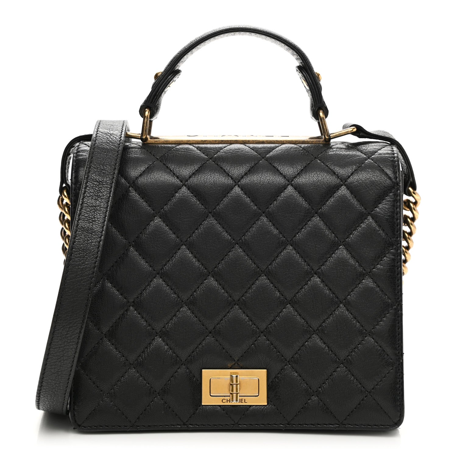 Chanel Goatskin Quilted Large Rita Top Handle Flap Black 1 of 15