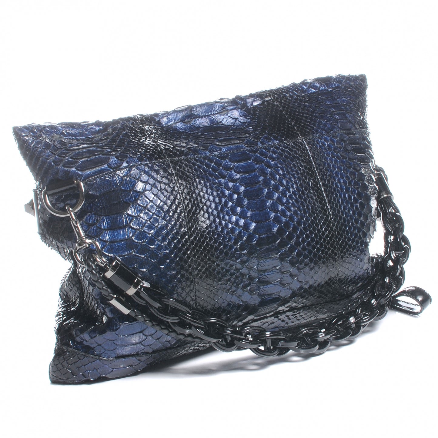 Python Metal Studs Clutch Metallic Blue