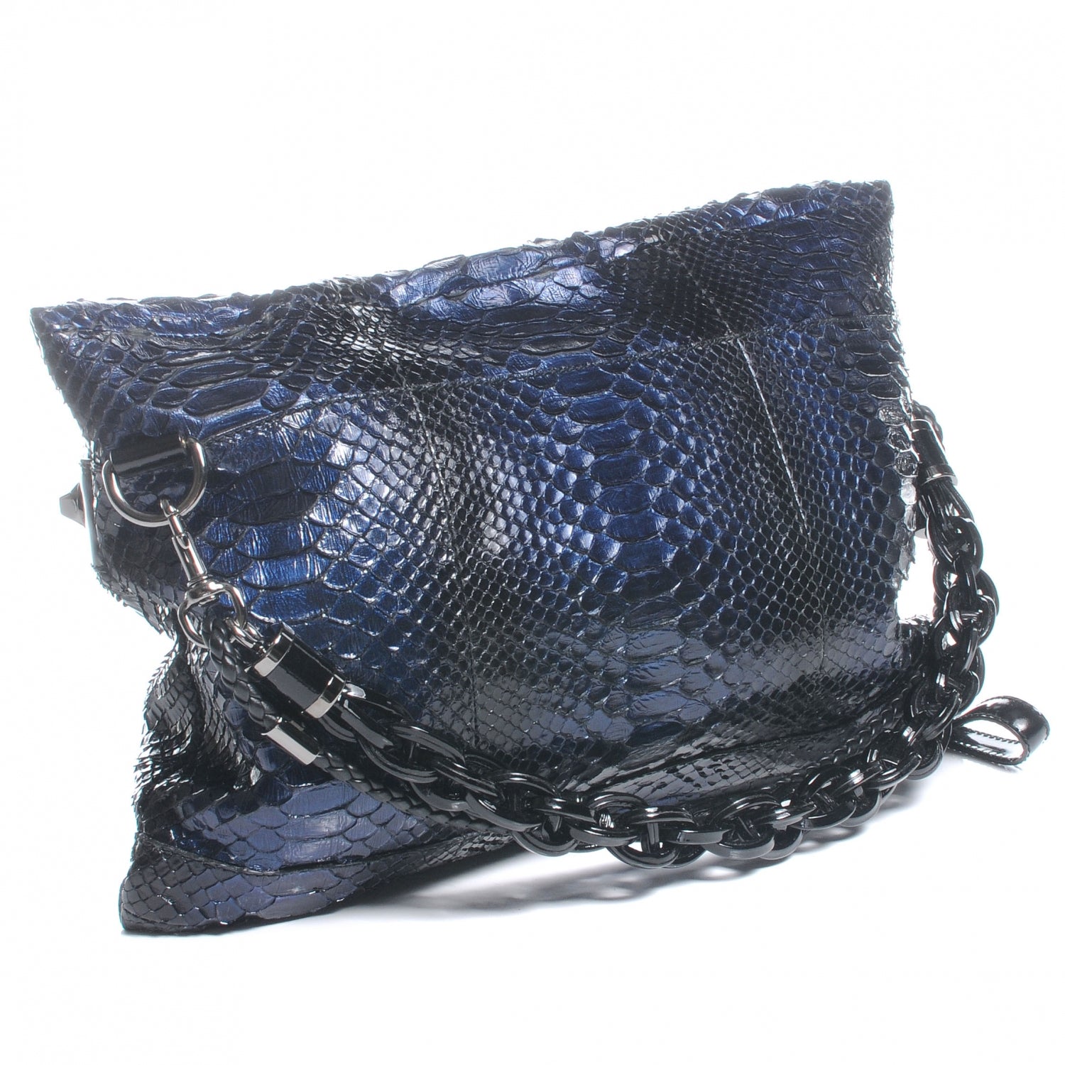 Gucci Python Metal Studs Clutch Metallic Blue 3 of 7