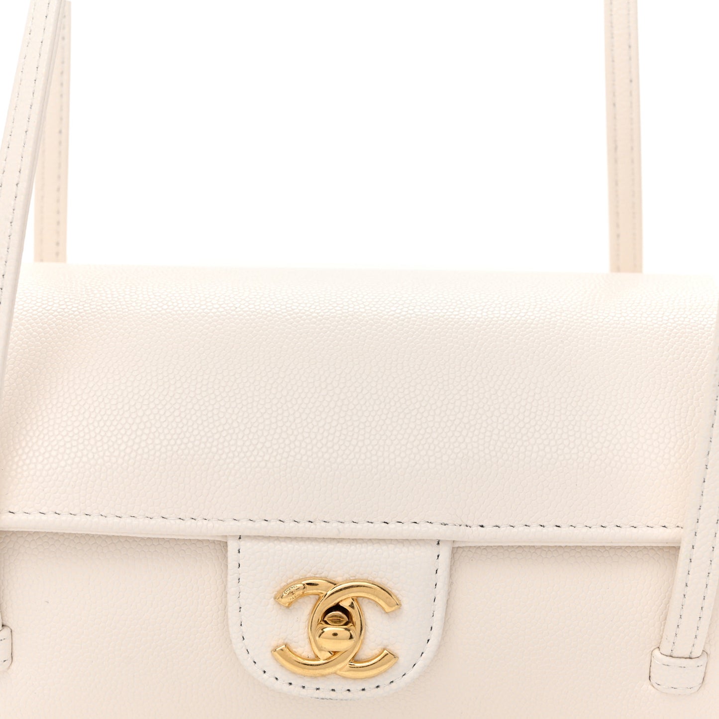 Shiny Caviar Preppy Coco Small Bowling Bag White