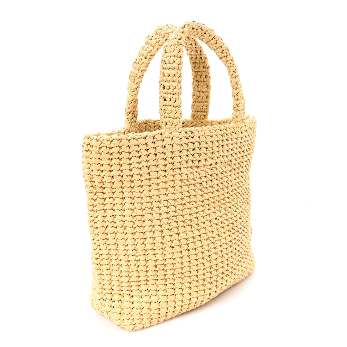 Yarn Raffia Effect Crochet Embroidered Small Logo Tote Naturale