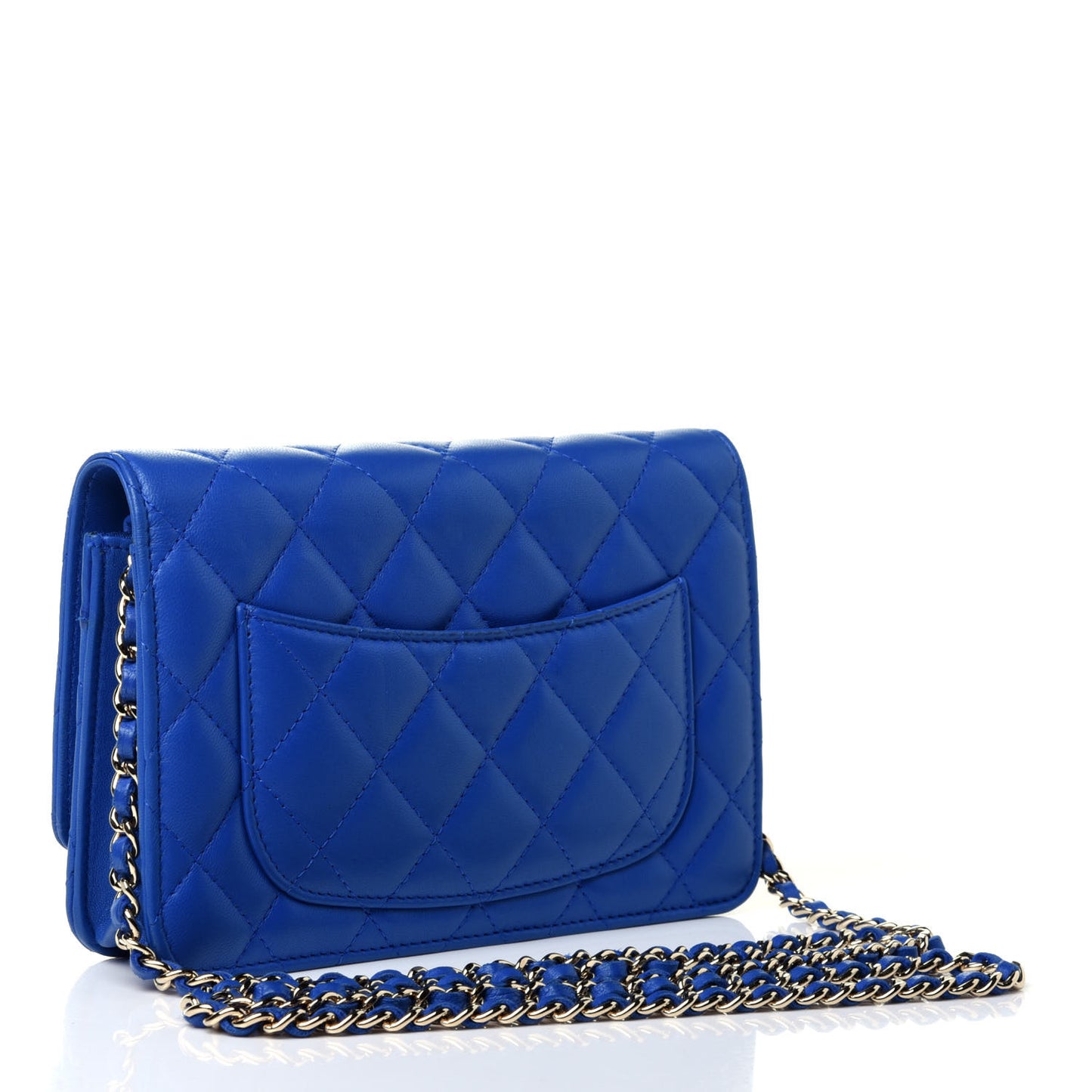 Lambskin Quilted Wallet On Chain WOC Blue