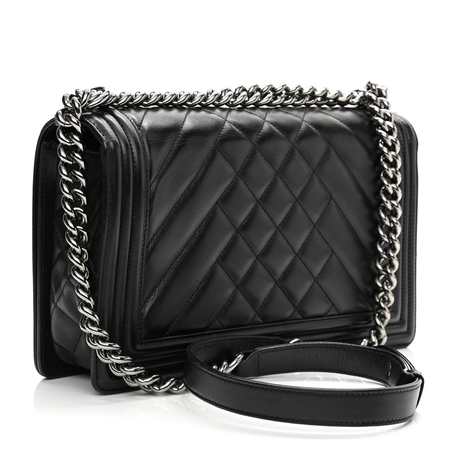 Calfskin Chevron Quilted Medium Boy Flap Black
