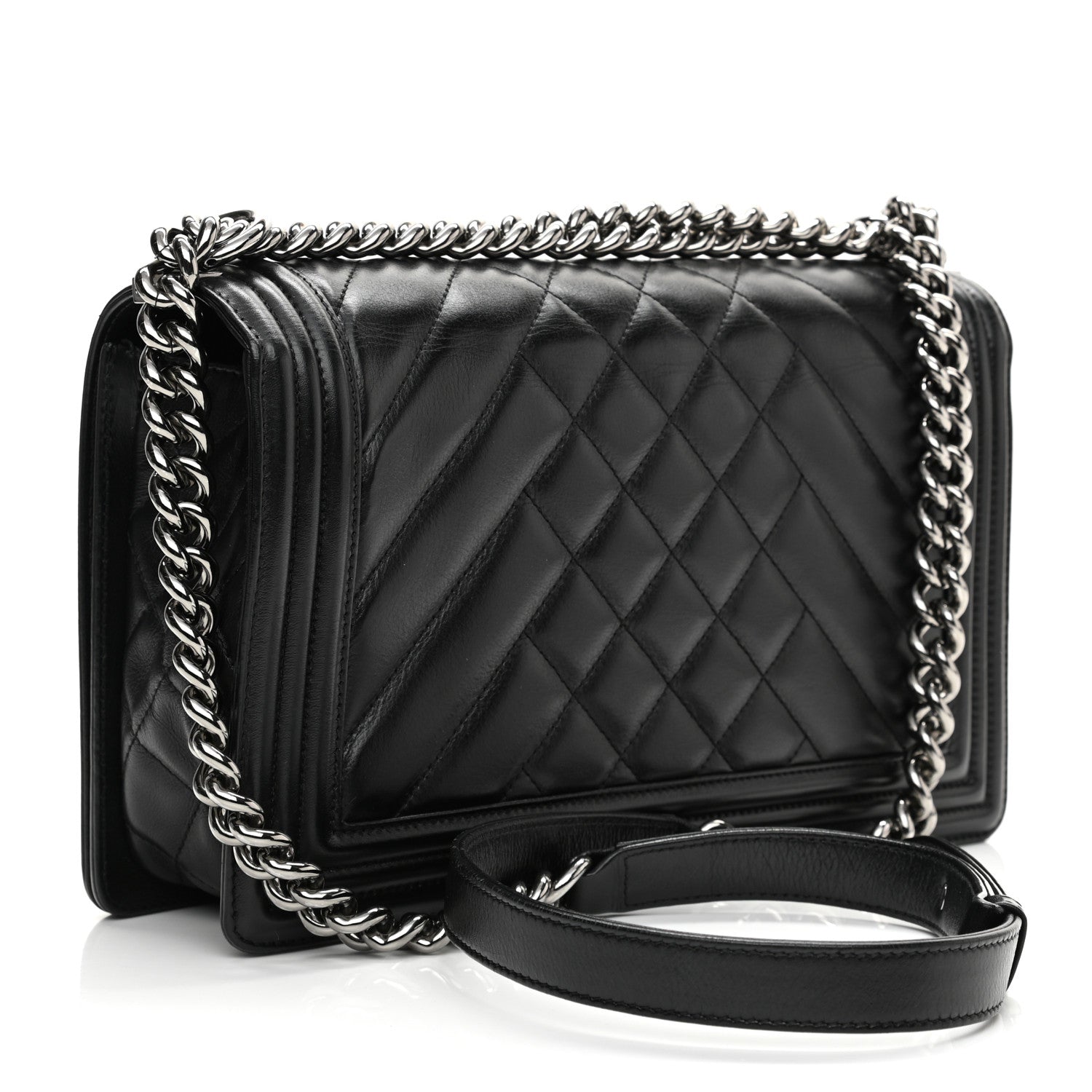 Chanel Calfskin Chevron Quilted Medium Boy Flap Black 3 of 12
