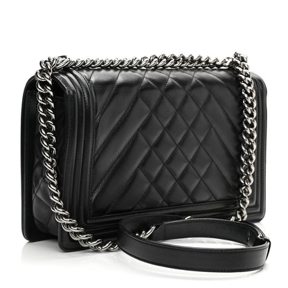 Chanel Calfskin Chevron Quilted Medium Boy Flap Black 3 of 12