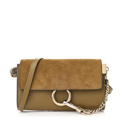 Chloe Suede Calfskin Mini Faye Shoulder Bag Deep Khaki 1 of 11