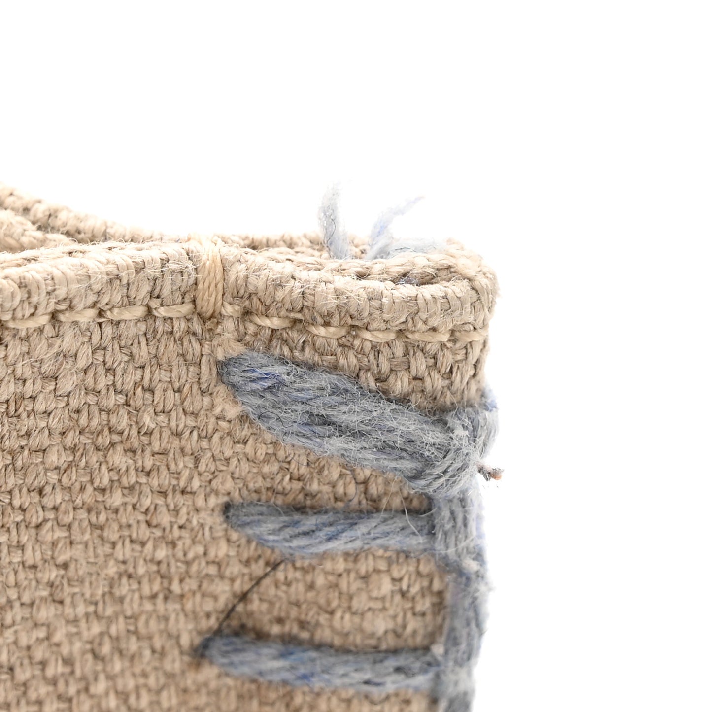 Linen Canvas Calfskin Blanket Stitched Small Woody Ribbon Tote White Multicolor