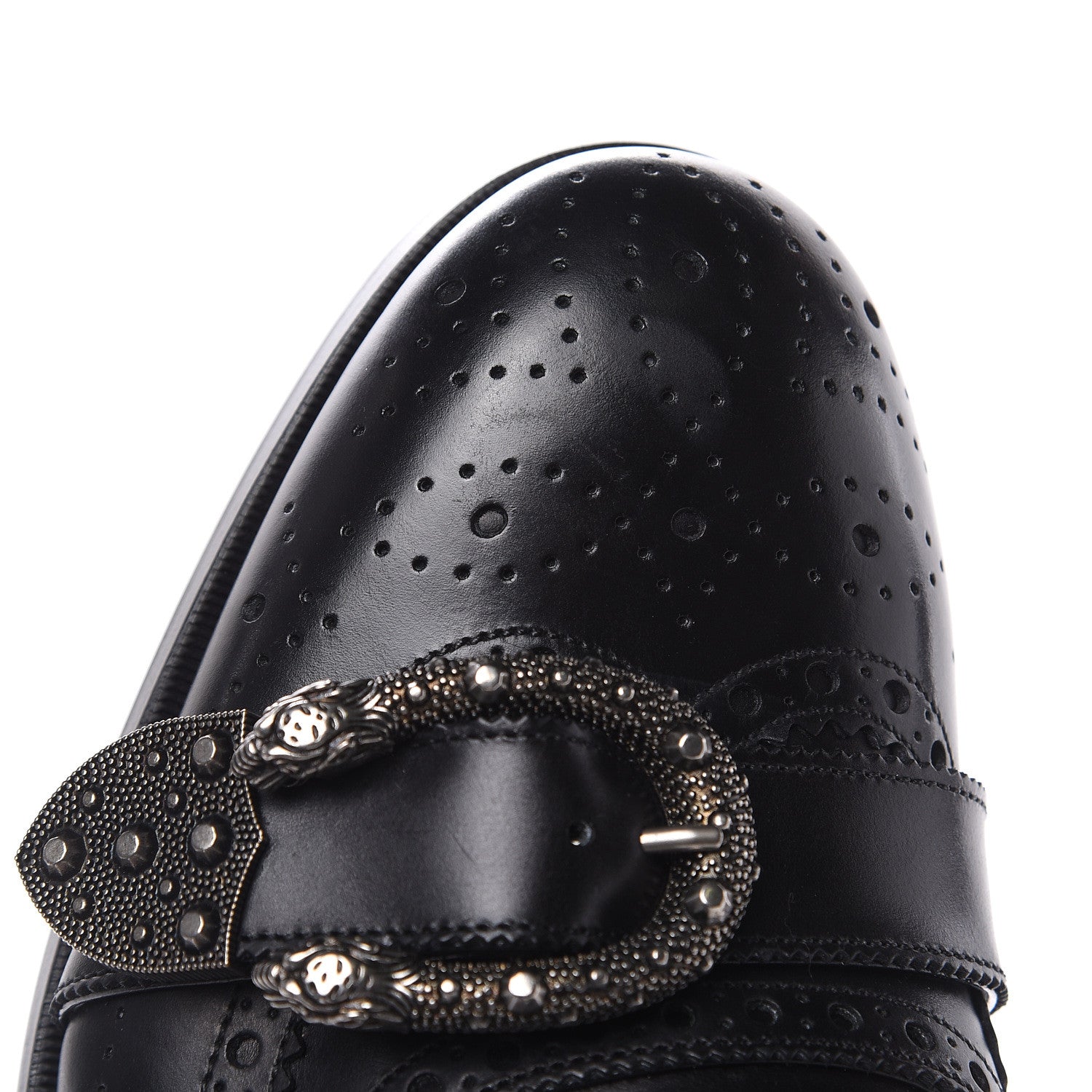 Gucci Calfskin Bee Embroidered Mens Queercore Brogue Wingtip Monk Strap Loafers 10.5 Black 12 of 14