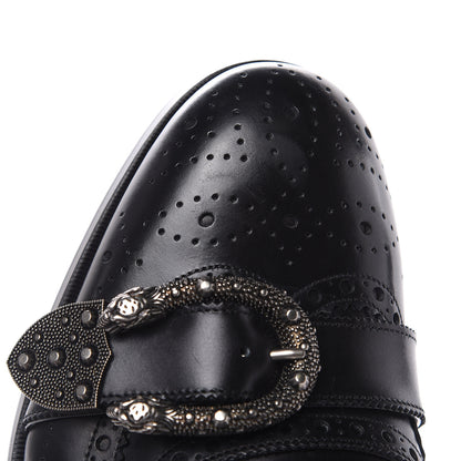 Gucci Calfskin Bee Embroidered Mens Queercore Brogue Wingtip Monk Strap Loafers 10.5 Black 12 of 14
