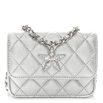 Chanel Metallic Goatskin Quilted Star Flap Waist Belt Bag Silver 1 of 11
