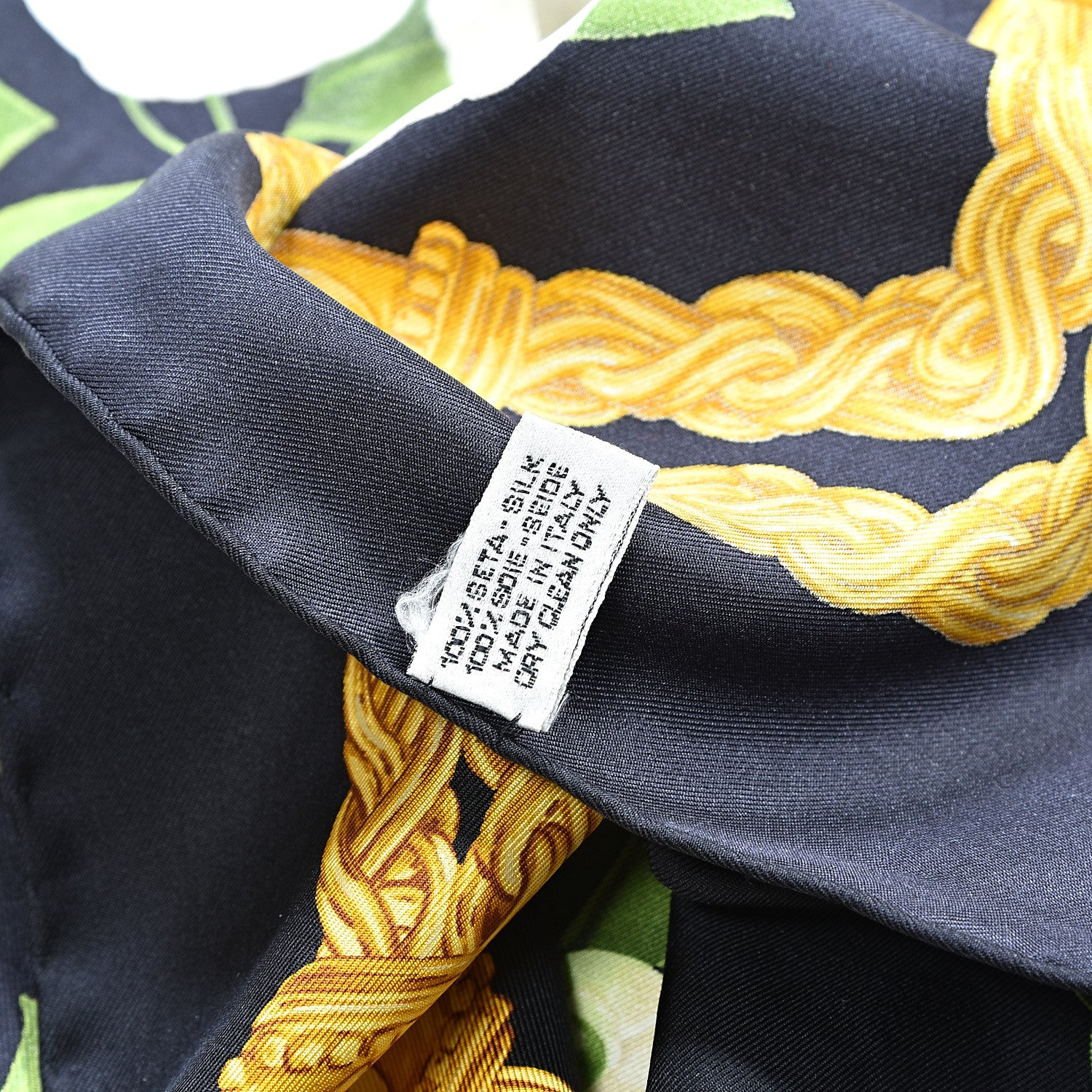 Chanel Silk CC Camellia Chain Scarf White Green Gold 4 of 4