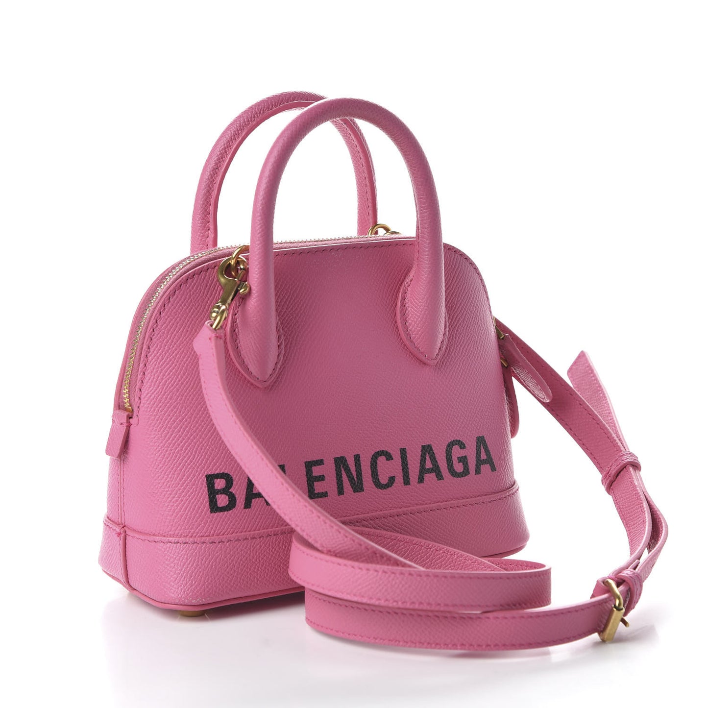 Signature Grained Calfskin Logo XXS Ville Top Handle Bag Rose Bubblegum Black