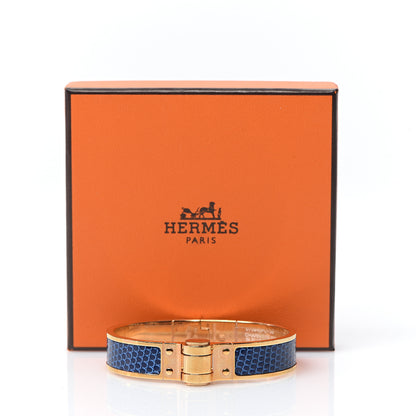 Hermes Lizard Charniere Cuir Narrow Hinged Bracelet M Bleu Saphir 5 of 5