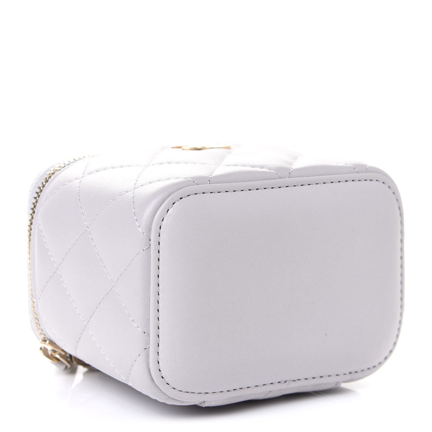 Lambskin Quilted Top Handle Mini Vanity Case With Chain Grey