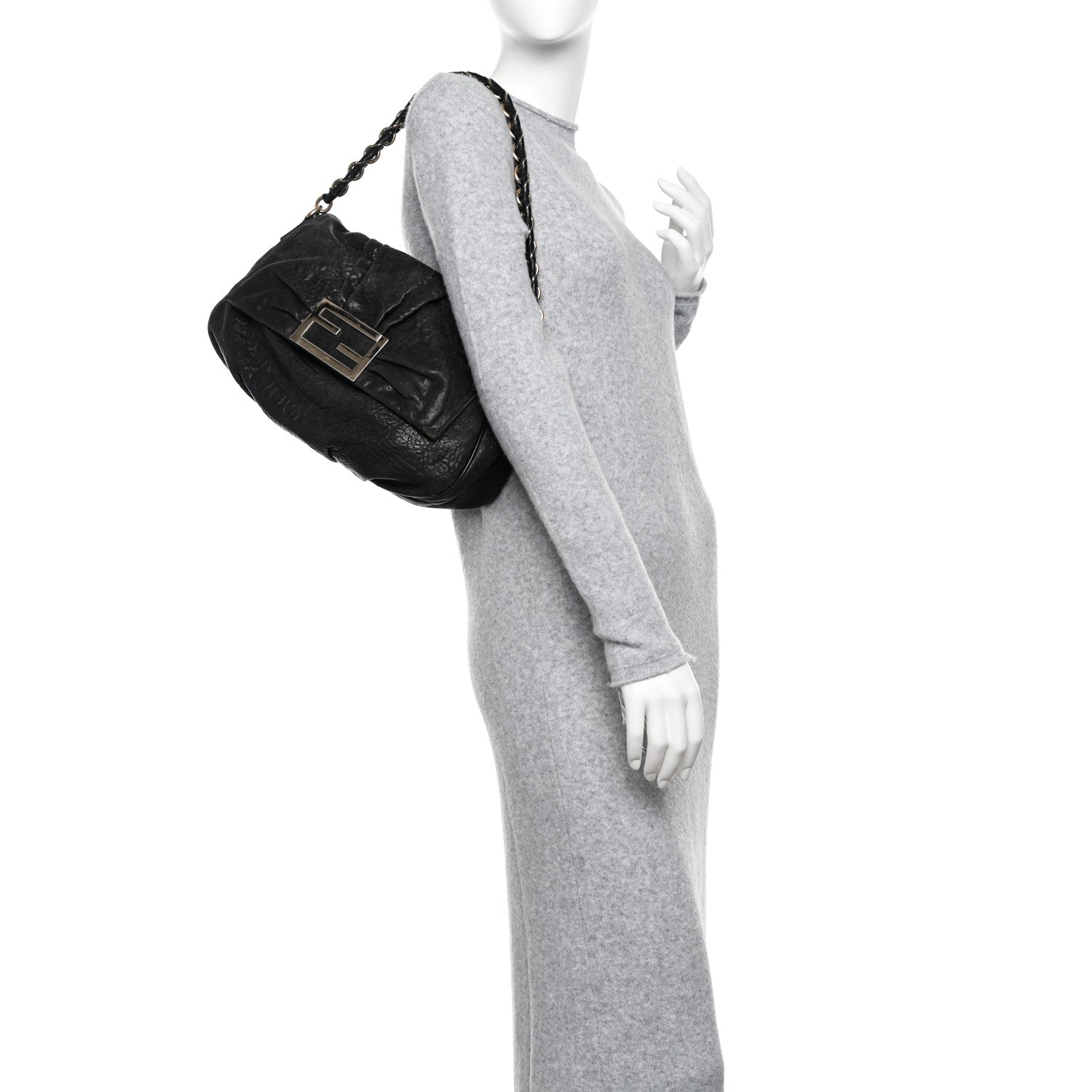 Fendi Crinkled Lambskin Mia Shoulder Flap Black 2 of 11