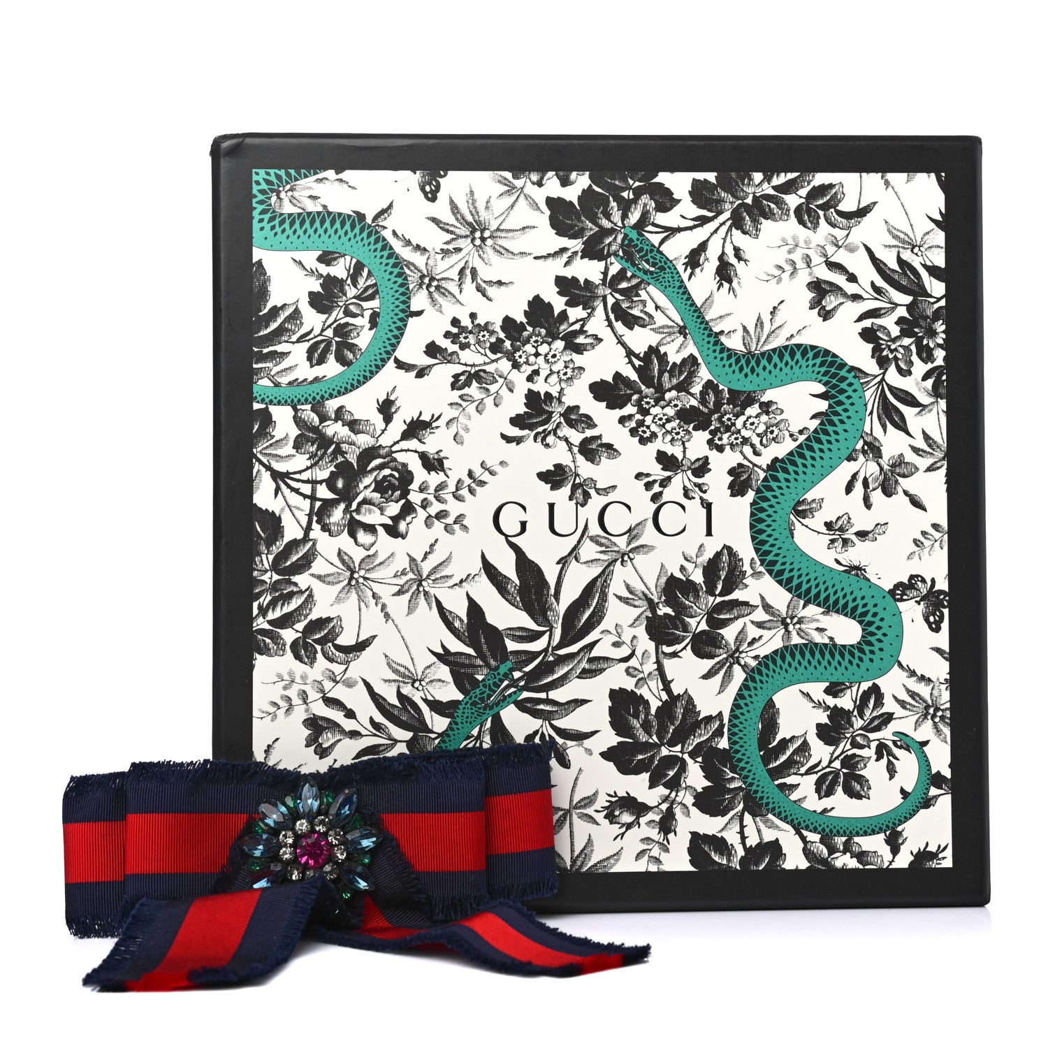 Gucci Grosgrain Web Crystal Bow Brooch Blue Red 4 of 4