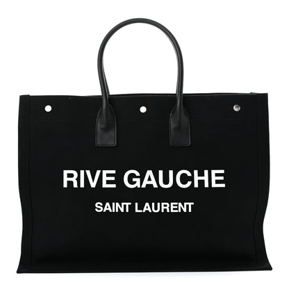 Saint Laurent Linen Calfskin Rive Gauche Tote Black 1 of 10
