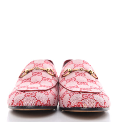 Gucci Canvas GG Monogram Horsebit Womens Jordaan Loafers 40 Gardenia Hibiscus Red 2 of 9