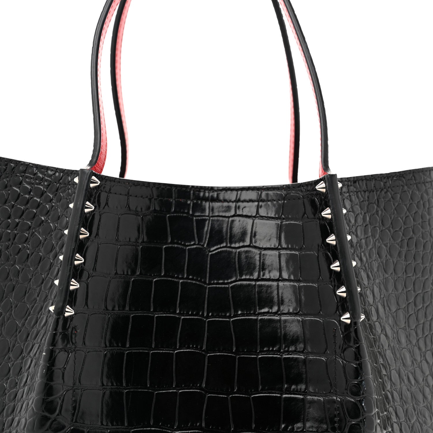 Christian Louboutin Crocodile Embossed Calfskin Spiked Small Cabarock Shopper Tote Black 7 of 11