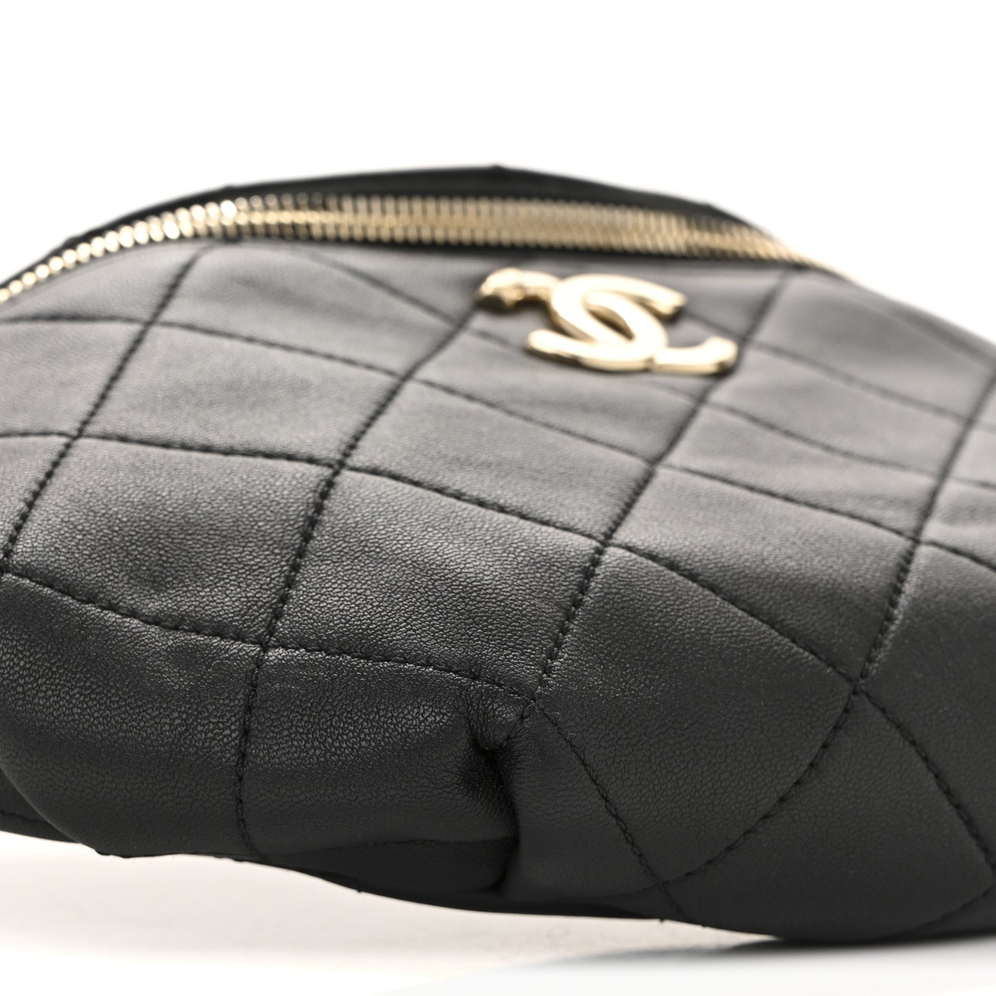 Lambskin Enamel Quilted Waist Bag Black
